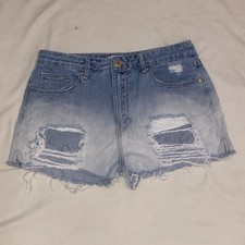 Forever 21 Women Blue Distressed Cut Off Denim Shorts Size 28