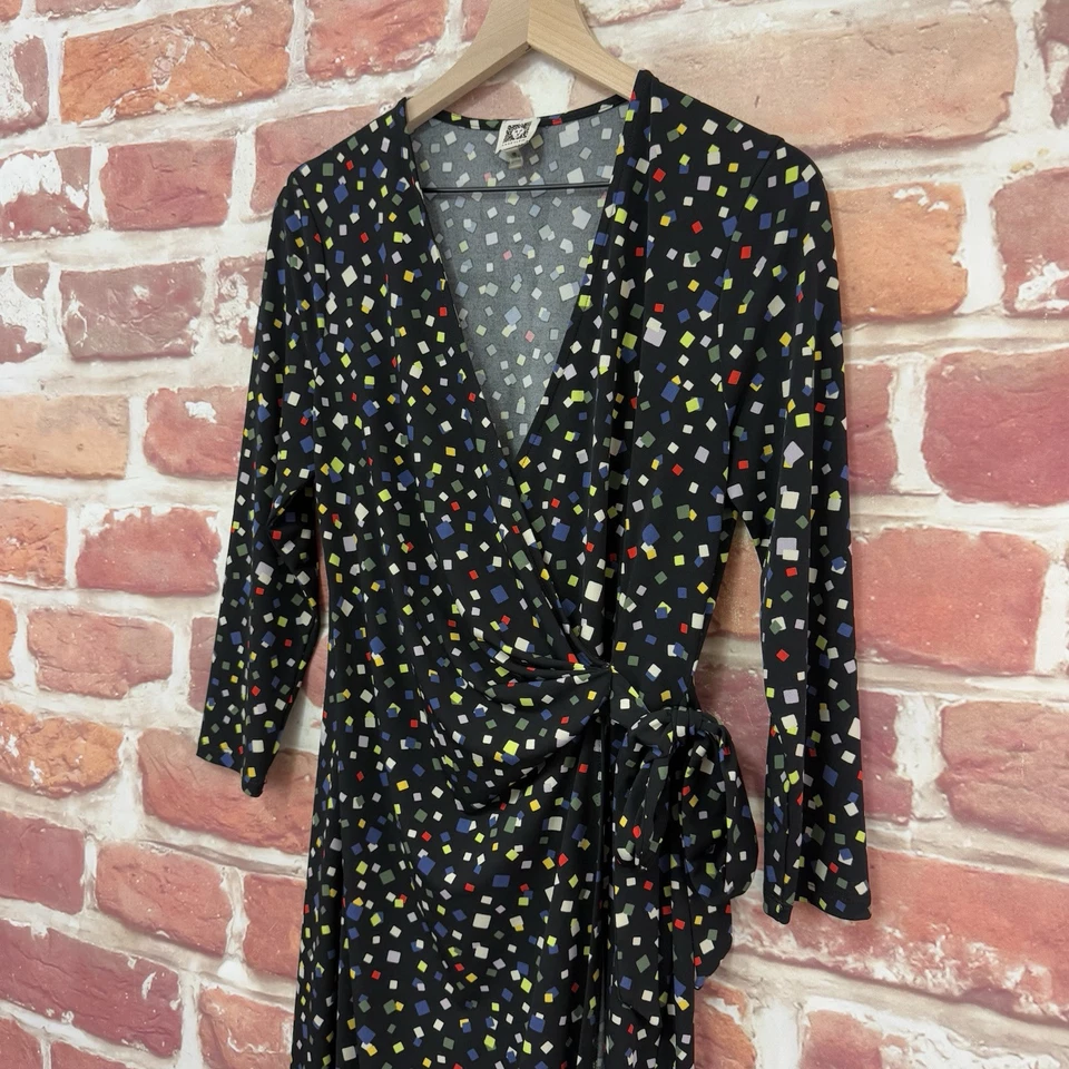 Anne Klein Dress Womens 10 Multicolor Abstract Retro Casual Career Side Tie - Image 4 of 4