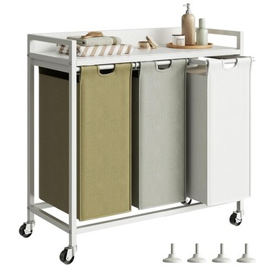 Herture Laundry Hampers with Shelf, Laundry Basket 3 Section, Laundry Sorter ...