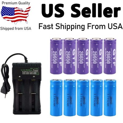 26650 3.7V 6000mAh Rechargeable Battery Batteries LOT USA ！