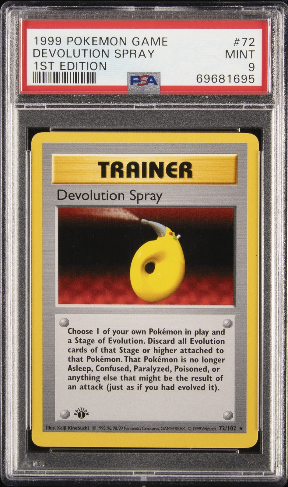 1999 POKEMON GAME 1ST ED #72 DEVOLUTION SPRAY PSA 9