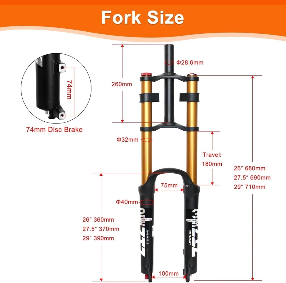 ZTZ 26/27.5/29 inch MTB Air Suspension Fork,180mm Travel,for XC/AM MTB,9mm QR - Image 3 of 4