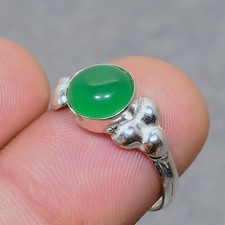 Green Onyx Round Shape Gemstone Handmade Fashion Ethnic Jewelry Ring 7" SR 970