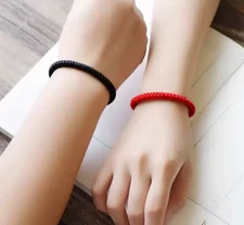 2Pc Red Black Classic Handmade Bracelets —Adjustable Matching Set for Loved Ones