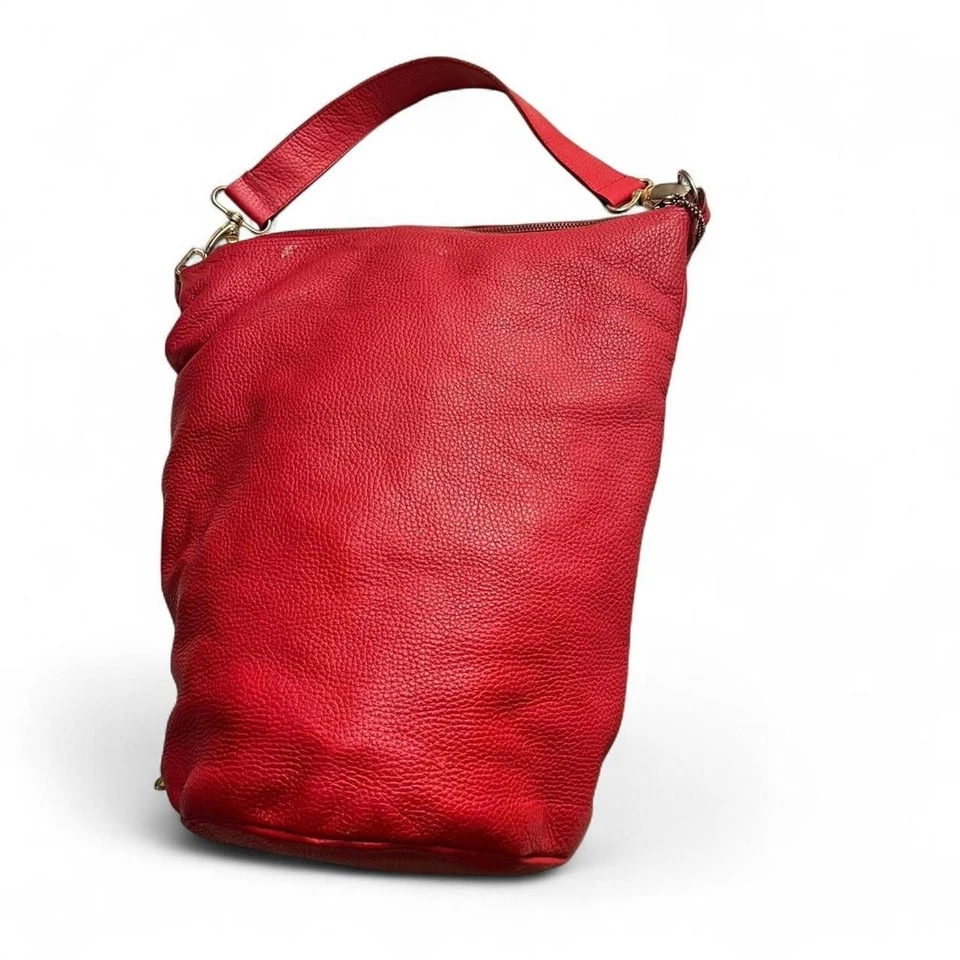 Bolso de hombro/bolso cubo vintage FIUGGI de cuero granulado rojo Foto 3 de 4