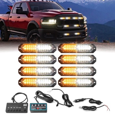 8x 12 LED Strobe Light Bar Car Truck Flashing Warning Hazard Beacon Amber/White