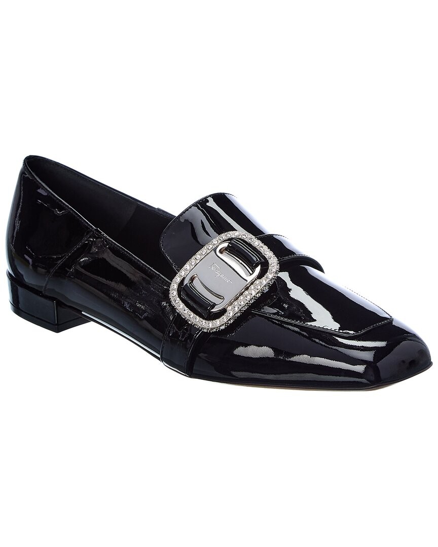 Ferragamo Wang Patent Loafer Womens Black 6 78090₽