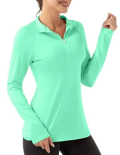 FKEEP Women Polo Shirts Long Sleeve UPF 50+ Sun Protection Tennis Golf XS Mint