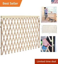 Stylish Natural Wood Baby Gate: Extra-Wide Walk-Thru Safety for Kids & Pets