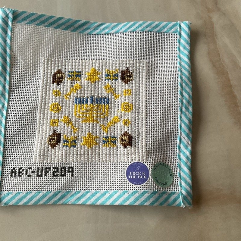 COMPLETED SMALL CHANUKAH  COASTER NEEDLEPOINT CANVAS! DONE BY ME