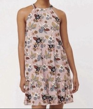 LOFT Pink Floral Tiered Sleeveless Knit Dress Size Small Spring Flowy Swing