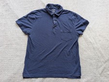 J.Crew Polo Shirt Mens Medium Navy Blue Striped Slim Washed Pocket Cotton BB402