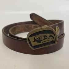 VINTAGE 1970s KWAKIUTAL SEAHAWK TOTEM ART SOLID BRONZE BUCKLE 34  Belt