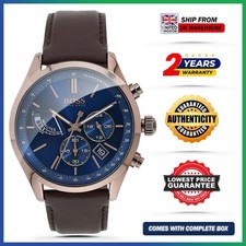 HUGO BOSS HB1513604 Grand Prix Chronograph Leather Brown Belt Men's Watch 44mm