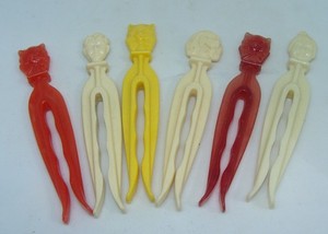 Vtg Rogers Clean Grip Figural Clothespins Lucite Plastic Cat Dog Woman Boy LOT 6