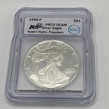 1995 P $1 American Silver Eagle 1oz ICG PR70DCAM Austin Hutto Signed