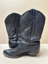 Women Cowboy Boots Real Leather Mid-Calf Length with Embroidered Design Sz 6.5