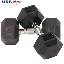 Rubber Hex Dumbbells Non-Slip Grip Knurled Handle Strength Training Weight Set