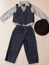 Nautica Boys 4Pc Dress Shirt, Vest, Pants, And Hat Set Size 18 Months Blue/Gray