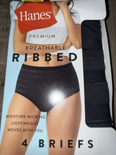 Hanes Premium  4-Pair Womens Brief Panties Polyester Blend Ribbed Black  XL/8