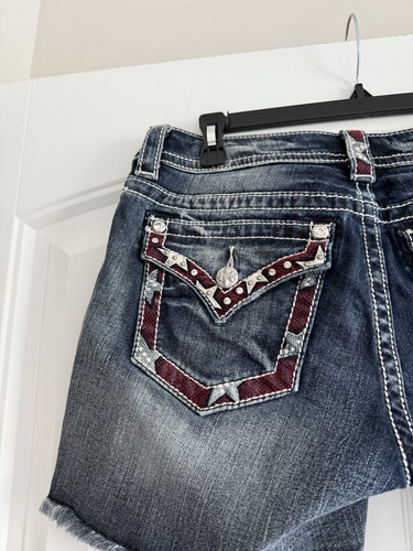MISS ME COTTON POLYESTER ZIP FRONT EMBELLISHED POCKETS SIGNATURE SHORT SIZE 29 - Picture 8 of 12