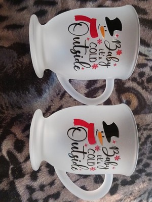 2-Baby It s Cold Outside Snowman Frosted Coffee Mugs 14.6 Oz Winter Christmas