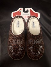 NEW True Religion Leopard Rhinestone Horseshoe Logo Slip-On Slippers W- size L