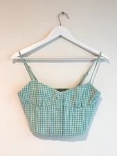 Zara Green and beige Gingham Corset Top Sz M