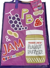 Trader Joe’s Reusable PB JAM/Cookies Milk/Mac Cheese Tote Bag 6 Gal  New