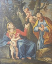 Sacra Famiglia in un paesaggio Olio su tela 84x73 tra SEICENTO e SETTECENTO
