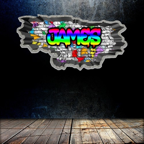 MySticky personalisierter Name 3D Graffiti Wandtattoo - tiefer Betonrand Aufkleber - Bild 51 von 57