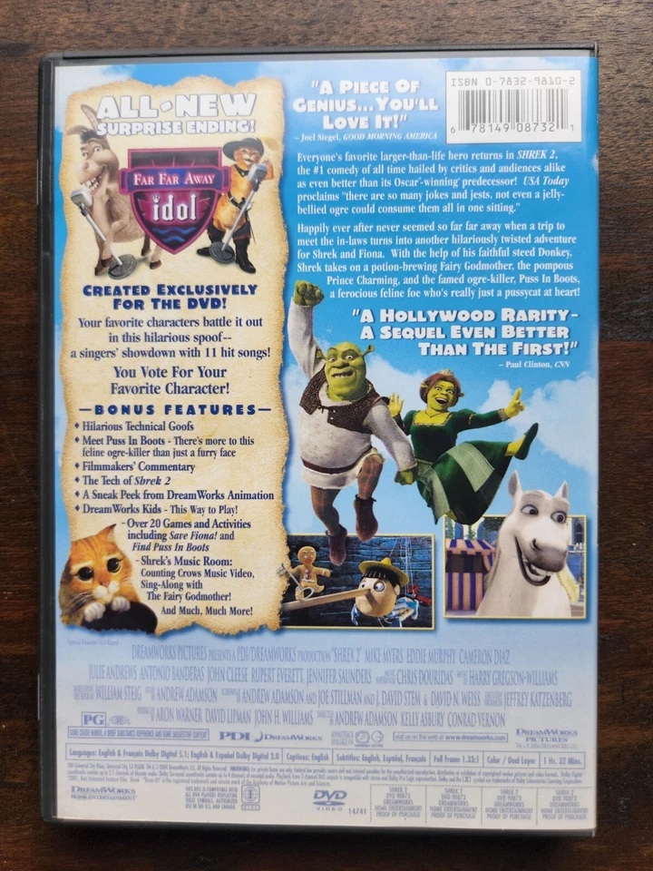 Shrek 2 DVD Dreamworks Full Screen 2004 Animated Children's Movie Mike Myers  - Image 2 of 4