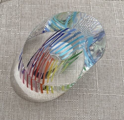 Paul Harrie Art Glass Sunrise Ellipse Rainbow Multicolored Paperweight - Picture 7 of 13