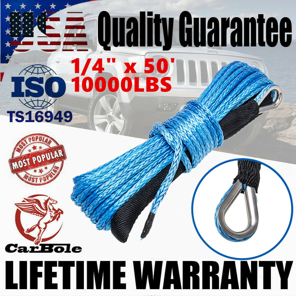 1/4" x 50' Synthetic Winch Rope Line Cable 10000LBS Recovery ATV/UTV SUV Pickup