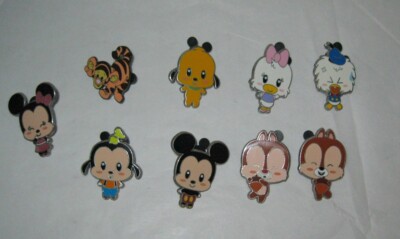 Lot of 9 Disney Big Head Daisy & Donald Duck, Mickey Minnie Mouse, Chipmunk Pins