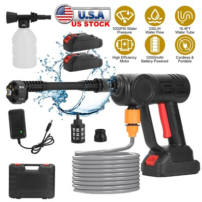 #ad Cordless Water Spray Gun Portable High Pressure Car Washer Cleaner 2 Batteries $47.58