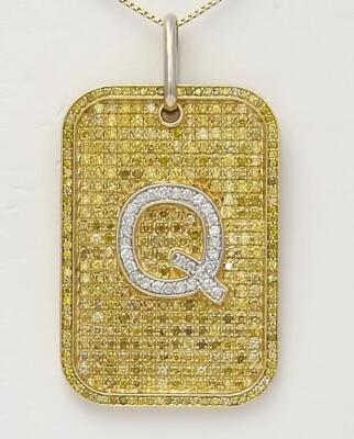 14k YELLOW GOLD YELLOW DIAMOND LETTER Q INITIAL DOG TAG