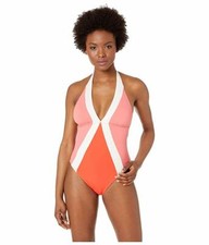 New 180 Vince Camuto Women's Color-Block Halter One Piece Swimsuit Size 6