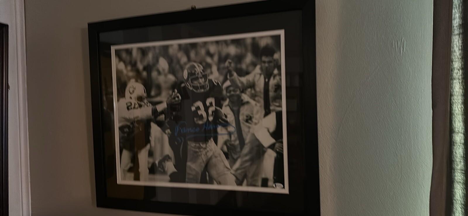 Franco Harris Autographed Signed Pittsburgh Steelers 16x20 Immaculate Reception Photo Prof. Frame BECKETT Certif 