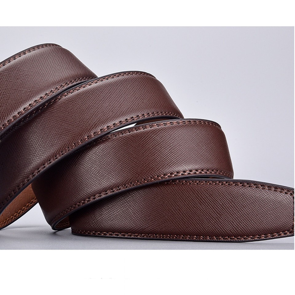 Men's Genuine Leather Ratchet Belt – Adjustable Automatic Buckle, Size 30-40, Brown
