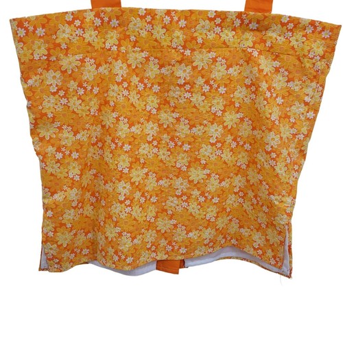 70er Jahre handgefertigter Rock Set 4XL orange Blume Seersucker quadratischer Ausschnitt Teelänge - Bild 5 von 16