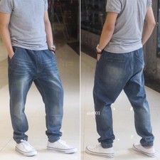Men's Harem Jeans Denim Pants Trousers Drop Crotch Baggy Distressed Classic Pant