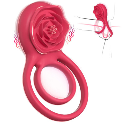 Vibrating Cock Ring with Rose Clitoral Stimulator Penis Ring Vibrator Sex  Toys