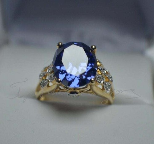 8k. PREMIUM AAA TANSANIT & 14 MAKELLOSE DIAMANTEN STAMMESZIGEUNER 14K YG PL S-8. - Bild 7 von 12