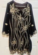 Brown and Gold Velvet Pakistani Indian Shalwar Kameez Large 42