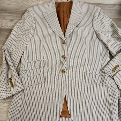 Blazer Navigante Gris Rayas Talla 42 S Lanificio Puro Tessuto Seersucker - Imagen 11 de 15
