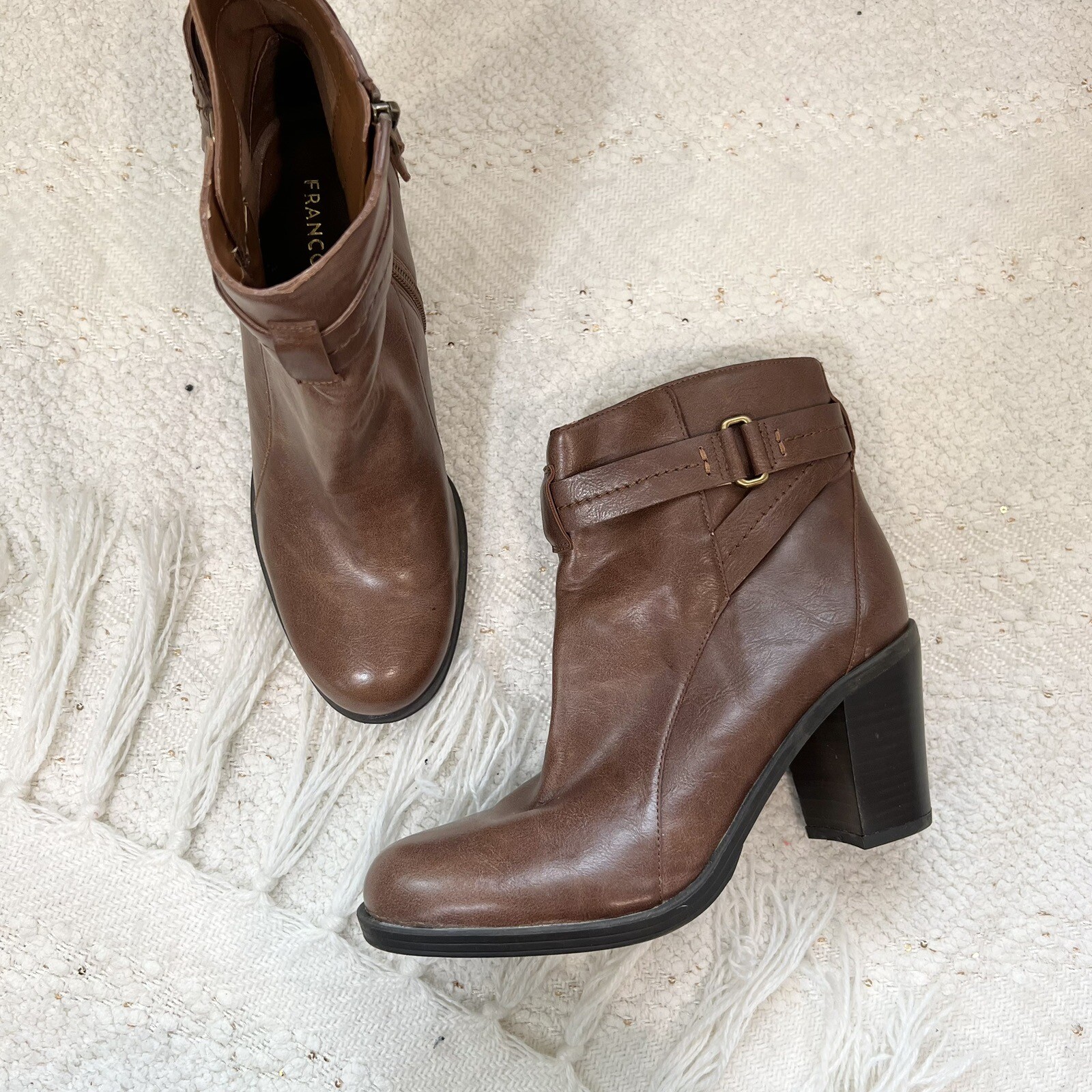 Franco Sarto NINO Ankle Boots Brown Faux Leather High Heel Booties