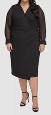 Tommy Hilfiger Women's Black Crepe Chiffon Lined Sheath Dress Plus Size 24W