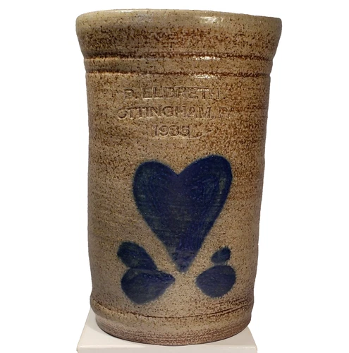 D. Eldreth Salt Glaze Vase Crock Hand Thrown Painted Nottingham PA 1985 5.75"