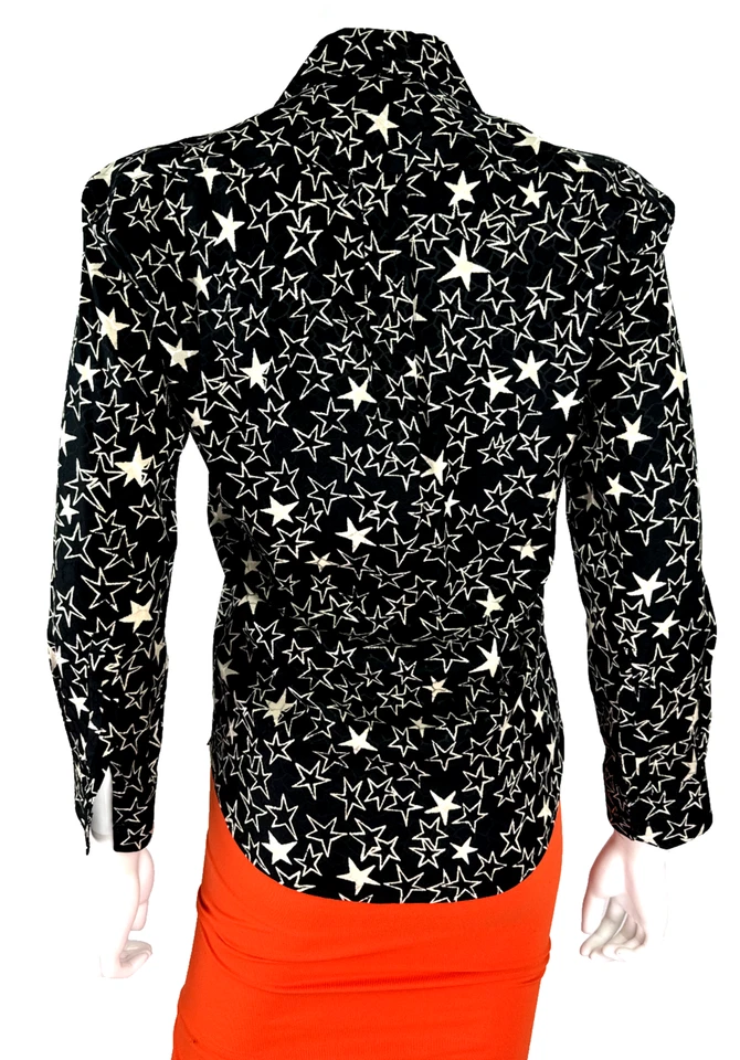 $1K Saint Laurent Nuevo 4 US 40 IT S Negro Estampado de Estrellas Seda Blusa Vestido Top Pasarela Foto 4 de 4